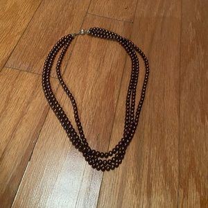 Three strand burgundy real pearl necklace